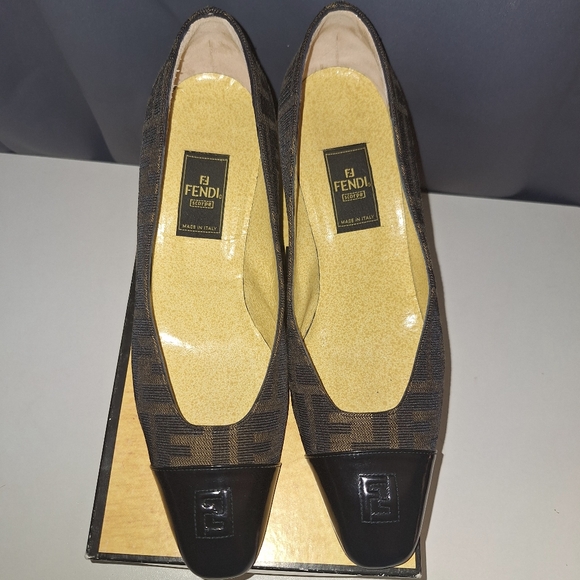 Fendi Shoes & Box Vintage Heel Print Fabric Size 8 #642543 Y2K 90's - Picture 10 of 16
